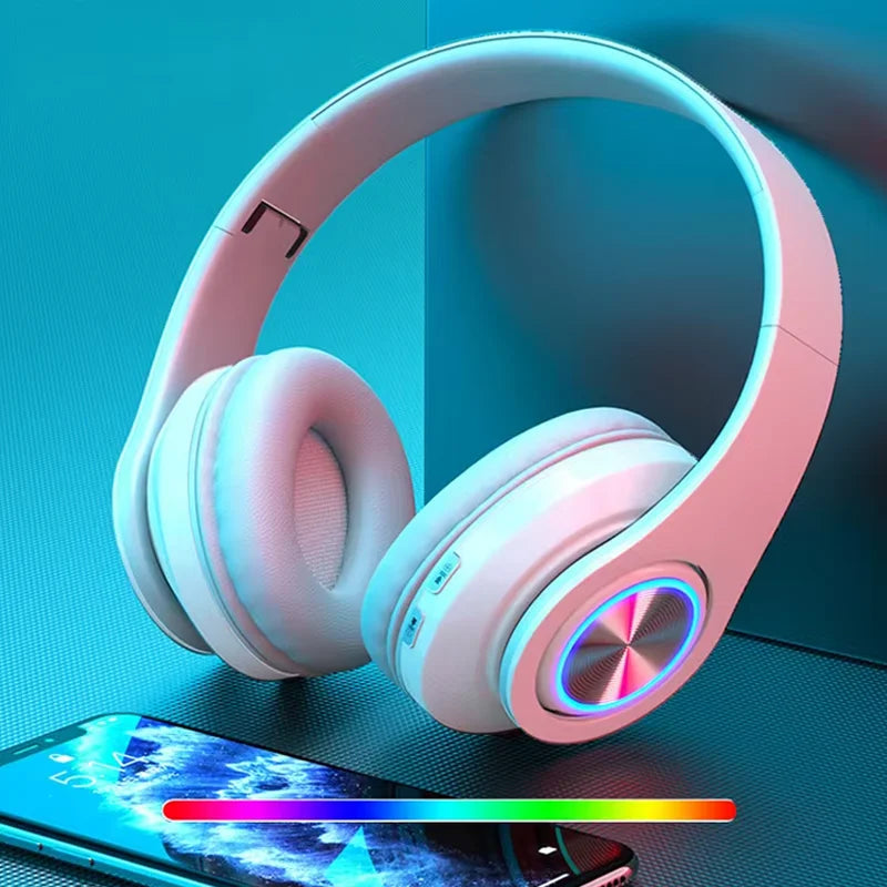 Headsets Gamer Fones de Ouvido Bluetooth Surround Sound Estéreo Sem Fio USB Com Microfone Luz Colorida para PC Laptop
