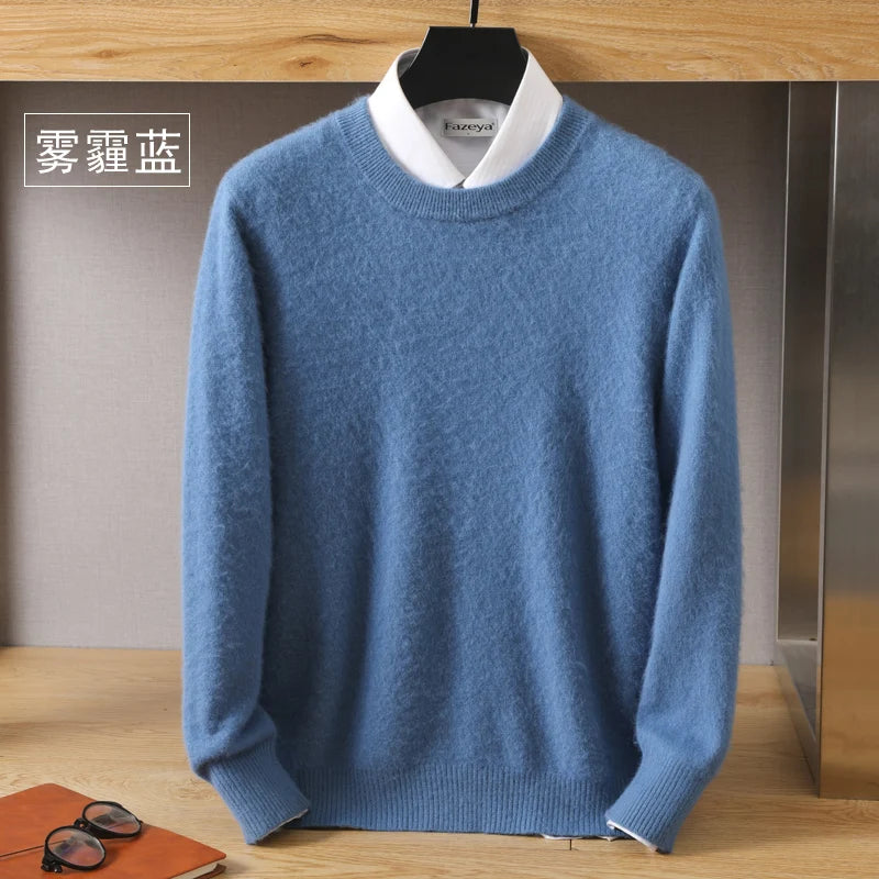Suéter Masculino 100% Cashmere de Visom Puro, Gola Redonda, Pulôveres de Malha, Suéter Outono e Inverno Novo, Mangas Compridas, Suéteres de Alta Qualidade, Blusas de Visom