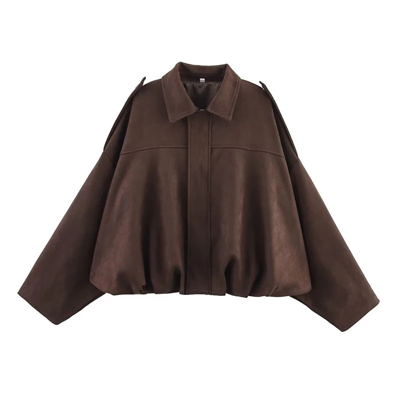Casacos Bomber Femininos Casacos da Moda Gola Virada Manga Longa Casacos Largos Vintage Feminino Casacos Chiques Tops