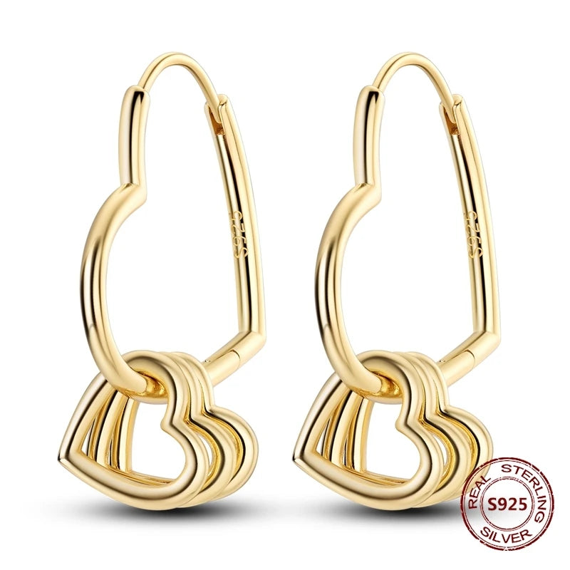 Love Heart Earrings 925 Sterling Silver Original Shining Zircon Heart Hoop Earrings For Women Wedding Anniversary Jewelry Gift