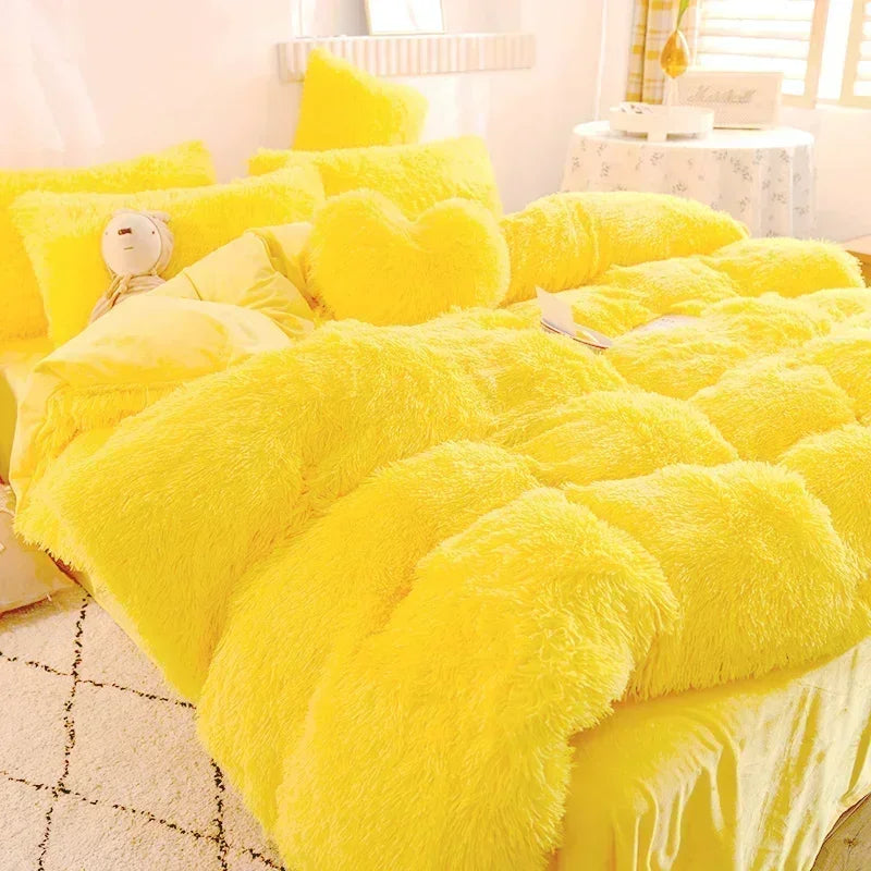 Luxury Autumn Winter Warm Pink Bedding Set Plush Kawaii Mink Velvet Queen Duvet Cover Set with Sheets Single Double Bedding Sets
