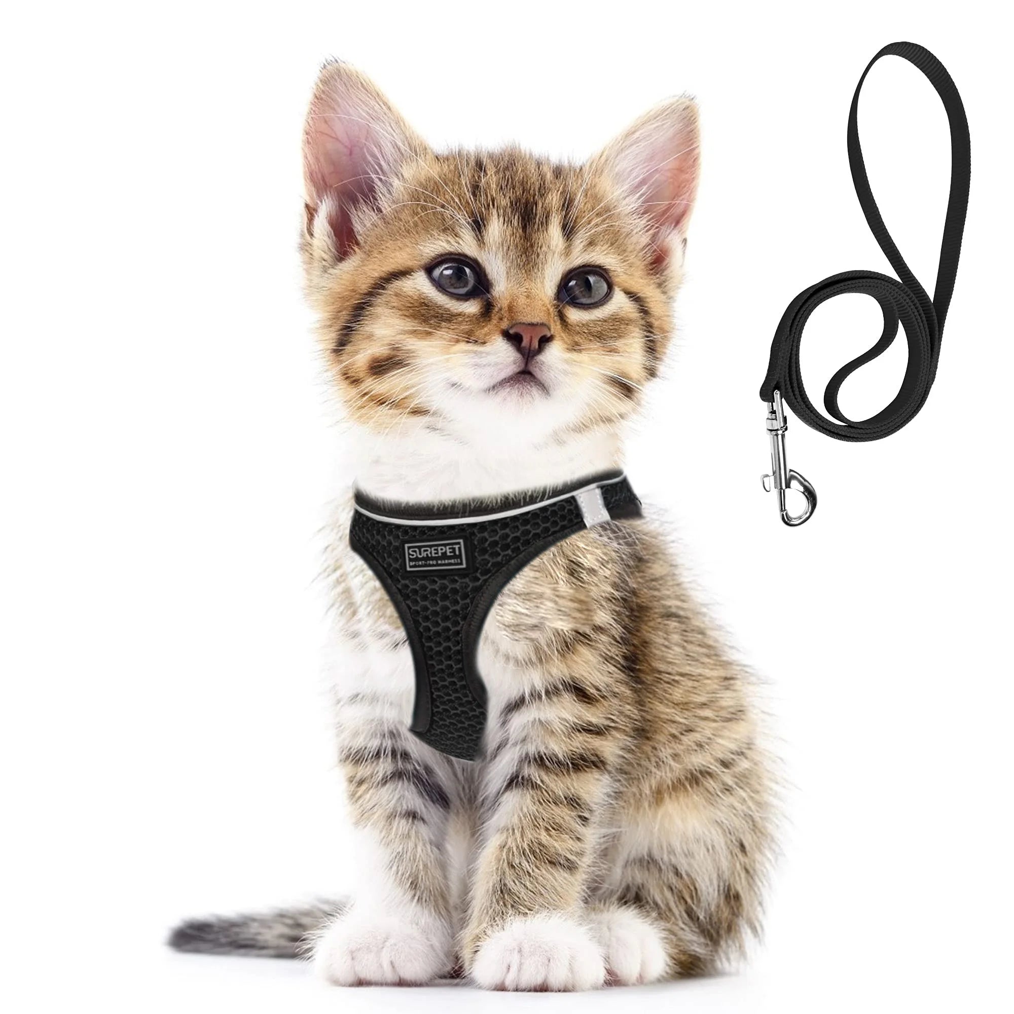 Colete Peitoral Ajustável com Guia para Cães e Gatos Arnês Malha de Poliéster Respirável Refletivo para Acessórios de Cães Pequenos e Gatos