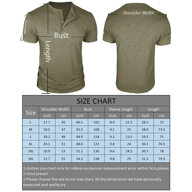 Camisetas masculinas de verão europeias e americanas, camisa Henley de algodão masculina de manga curta, camiseta masculina casual de gola redonda