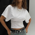 Camiseta Cropped Cinza Sólida Casual Fashion 2025 Roupas Femininas Gola O Tops Estilo Corset Streetwear Meninas Primavera Verão Camisetas Curtas - BRANCA M