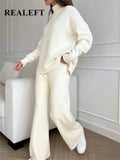 Outono Inverno 2 Pieces Feminino Sets Tricotado Tracksuit Gola...