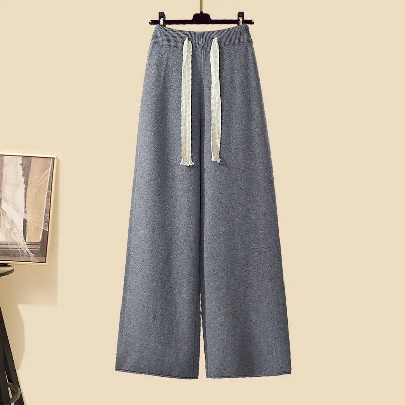 Calça Feminina de Malha de Perna Larga (peça única) Caqui