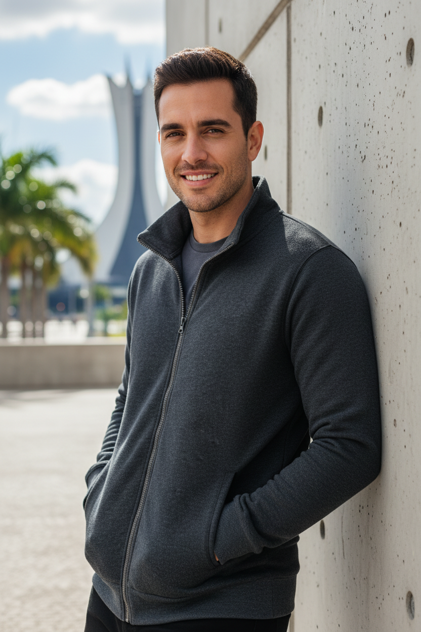 Jaqueta Masculina Esportiva Casual com Zíper e Gola Alta — Slim e...